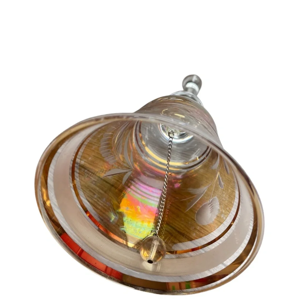 Vintage Hungarian LEAD CRYSTAL Glass Gold Etched Flower‎ Dinner Bell.